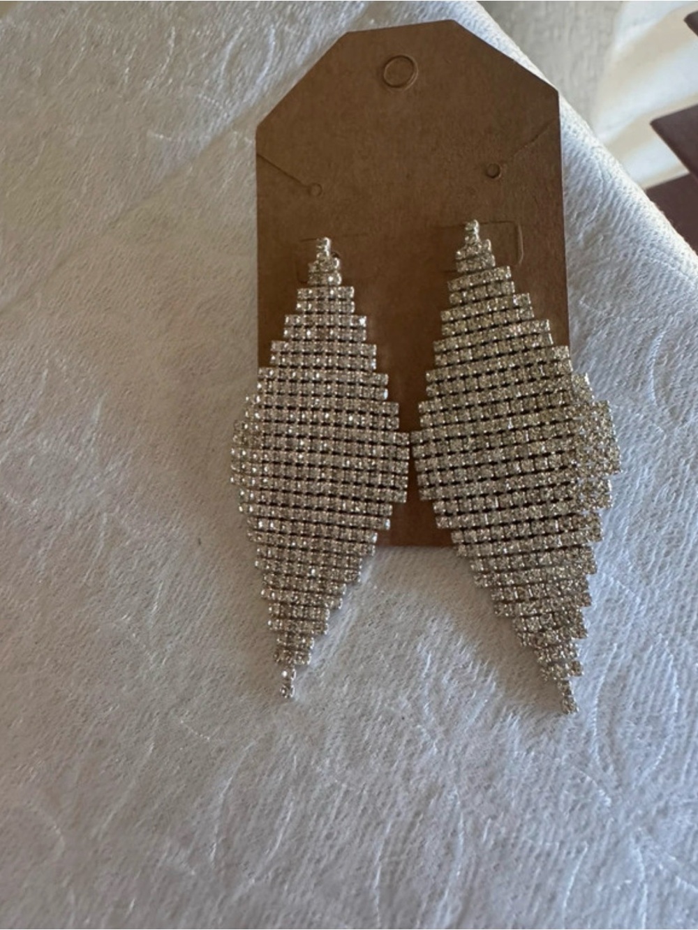 Silver Rhinestone Statement Drop Earrings - Unbranded